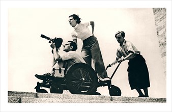 Leni Riefenstahl (centre) directing the cameraman during the filming of the 1936 Berlin Olympics,