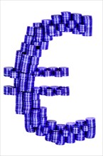 blue euro sign build from stacks of coins