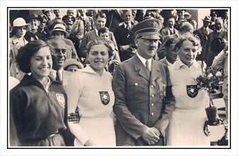 ADOLF HITLER Vintage Olympics 1936, "Olympic Games in Berlin"  Fuhrer Adolf HITLER with Polish athletes during the games and award ceremonies Nazi Germany.