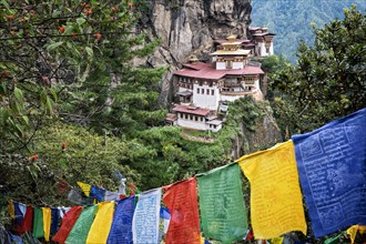 Prayer flags at Taktsang buddhist monastery (Tiger's Nest), Bhutan