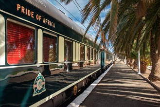 The Rovos Rail luxury train travelling between Cape Town and Pretoria in South Africa 
Matjiesfontein station
Pride of Africa beautifully rebuilt Clas