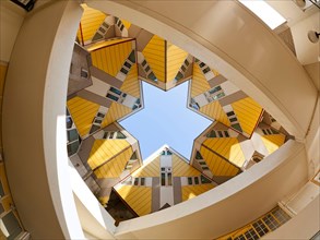 fisheye view of famous cubic houses at the city of Rotterdam
