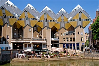 Oudehaven (Old Harbour) Rotterdam Netherlands( background Cube Houses ( Kubuswoningen ) 1970 architect Piet Blom