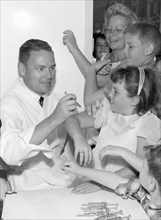 The new polio vaccine is given in Southern California,  ca. 1960.
