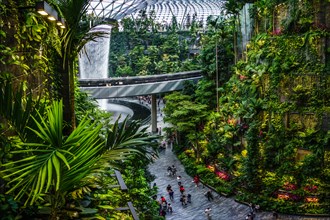 Singapore - Jun 11,  2019: HSBC Rain Vortex. Jewel Changi Airport is a mixed-use development at Changi Airport in Singapore, opened in April 2019.