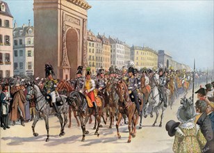 Capitulation of Paris on 31 March 1814, Frederick William III of Prussia and Alexander I of Russia lead their troops through Par