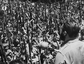 Fidel Castro giving a speech in Central Havana on April 16, 1961