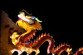 Dragon Lights Albuquerque, Celebration Chinese New Year. Silk Dragon lantern. Chinese traditional art Handcrafted by artisans from Zigong, China