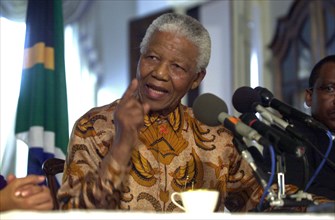 Nelson Mandela speaks during a new conference.