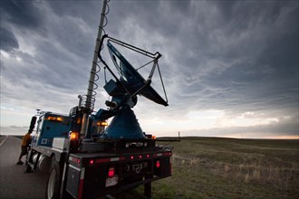 A Doppler on Wheels truck scans a supercellular thunderstorm in rural Wyoming, May 21, 2010.