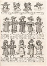 fashion clothing for girls. antique shop advertising, page of original shopping catalog La Samaritaine, Paris, France