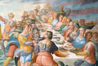 Painting "Convito degli Dei" (Banquet of the Gods) by Salvio Savini, 1580, Palazzo della Corgna, Città della Pieve, Umbria, Italy