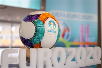 Bucharest, Romania - January 29, 2019: The 2020 UEFA European Football Championship (commonly referred to as UEFA Euro 2020) logo and official ball du