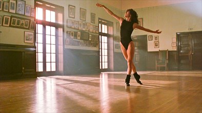 USA. Jennifer Beals  in a scene from the ©Paramount Pictures movie: Flashdance (1983).
Plot: A Pittsburgh woman with two jobs as a welder and an exotic dancer wants to get into ballet school. 
Ref: ...