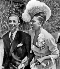 JOSEPHINE BAKER (1906-1975) American-born French entertainer with her fourth husband French musician Jo Bouillon in 1952