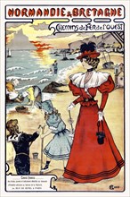 Restored vintage travel poster. Normandie et Bretagne. Chemins de Fer de l'Ouest by G. Marie. Poster published in the 1890s in France.