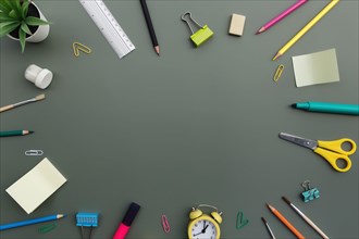 Back to school conceptual flat lay with different office supply objects