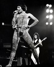 Singer Freddie Mercury performs in concert