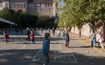 Saverne, France, break in the schoolyard of an elementary school