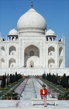 Diana, Princess of Wales poses alone at the Taj Mahal in Agra India on   on February 11, 1992.