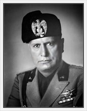 Benito Mussolini World War II 1940 studio portrait in uniform. 
(1883–1945) 1940 Benito Amilcare Andrea Mussolini, who went by the nickname “Il Duce” (“the Leader”), was an Italian dictator who create...