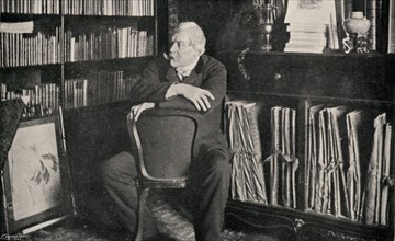 Edmond de Goncourt ssen here in his study.  Edmond Louis Antoine Huot de Goncourt, 1822 -1896.  French artist and author.