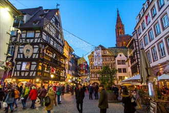 Christmas time in Strasbourg, Alsace, France, Xmas illumination, Christmas market in the old town,