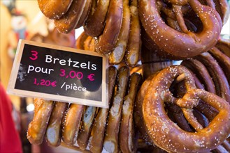 Pretzels on sale at Place Broglie Christmas Market in Strasbourg