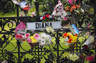 Sandringham, Norfolk, England, UK. 3rd September 2017. Floral tributes left at the Norwich Gates at Sandringham House marking twenty years since the death of Princess Diana. Credit: Stuart Aylmer/Alam...