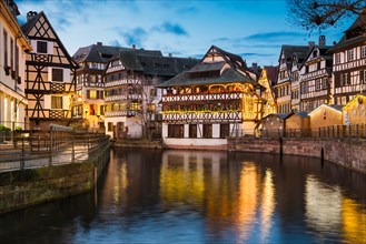 Petite France district with Christmas decorations in Strasbourg, France