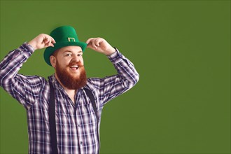 Irish man in green hat on Saint Patrick Day