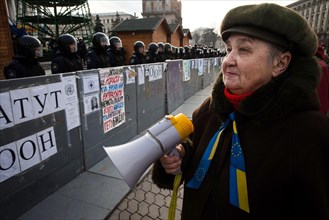 KIEV, UKRAINE - NOVEMBER 30, 2013: Mass protest against the refusal of the Government of Ukraine on European Integration. November 30, 2013, Kiev