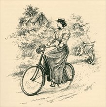 A 19th century female cyclist.