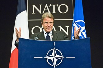 Dec 02, 2008 - Brussels, Belgium - France's Foreign Minister BERNARD KOUCHNER holds a news conference during a NATO foreign ministers meeting at Alliance headquarters in Brussels. NATO foreign ministe...