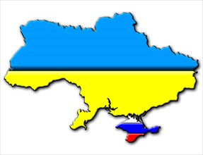 Ukraine map - national flag, Crimea with Russian national flag