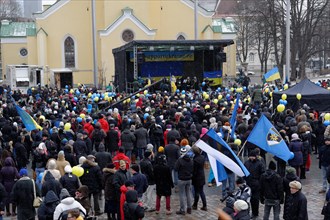 Tallinn, Estonia. 16th March 2014.  Concert and meeting on Liberty Square to support Ukraine, against Russian occupation of Crimea.