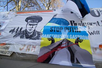 Westminster London , UK. 22nd March 2014. Ukranian protesters continue to hold a 24 hour shift protest outside Downing following the Military intervention and annextaion of Crimea by Russian forces, C...