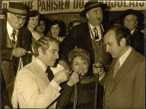 Dec. 12, 1972 - Jean Poiret, Mick Micheyl, and Daniel Ceccaldi at Wine Tasting .