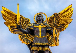 Laches Gate Saint Michael Statue Maidan Square Kiev Ukraine. Saint Michael is the patron saint of Kiev