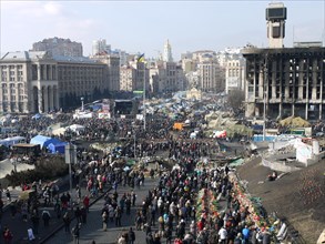 People gather on Independence square (Maidan) in Kiev, a few days after revolution of February 2014