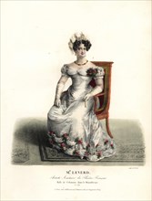 Dancer and actress Mlle. Emilie Leverd as Celimene in Le Misanthrope by Moliere, Theatre Francais, 1808. Handcoloured lithograph by F. Noel after an illustration by Alexandre-Marie Colin from Portrait...