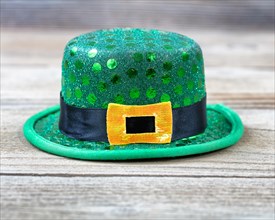 Lucky green hat for St Patrick in close up view