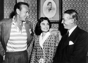Gary Cooper, Audrey Hepburn and Maurice Chevalier on the set of "Love in the Afternoon" 1957 Allied Artists  File Reference # 32733_230THA