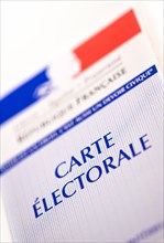 French electoral voter cards official government allowing to vote paper on white background, France