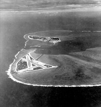BATTLE OF MIDWAY 1942  The Midway Atoll in November 1941 looking west  past the airfields on Eastern Island towards the smaller Sand Island