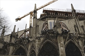 Paris, France. 17th Feb, 2021. NE DAME DE PARIS CATHEDRAL.2 years after the fire of April 16, 2019 to the day, the progress of the restoration work on the cathedral has not been slowed down by the COV...