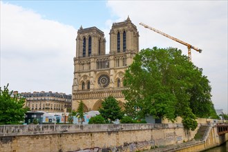 PARIS, FRANCE - Aug 06, 2021: Building Of Notre-Dame de Paris Cathedral In Paris, France Under Restoration After Fire Destruction