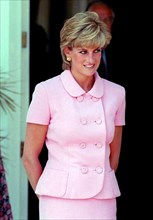 Diana, Princess of Wales, wearing a Verache pink suit during a visit to Buenos Aires, Argentina on November 25, 1995.