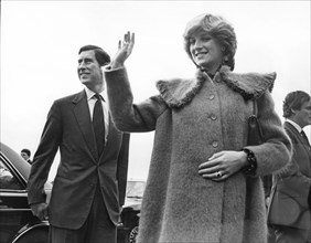 HRH The Princess of Wales, Princess Diana, and HRH Prince Charles, The Prince of Wales, visit Newcastle Upon Tynein 1982.

Diana is wearing a raspberry mohair maternity coat with a large rectangular f...