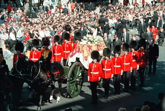 Princess Diana funeral 6th September 1997 Coffin is taken to Westminster Abbey followed by Prince Charles Prince William Prince